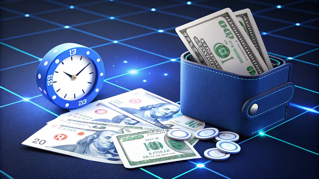 Wallet, banknotes and clock illustrating casino withdrawals